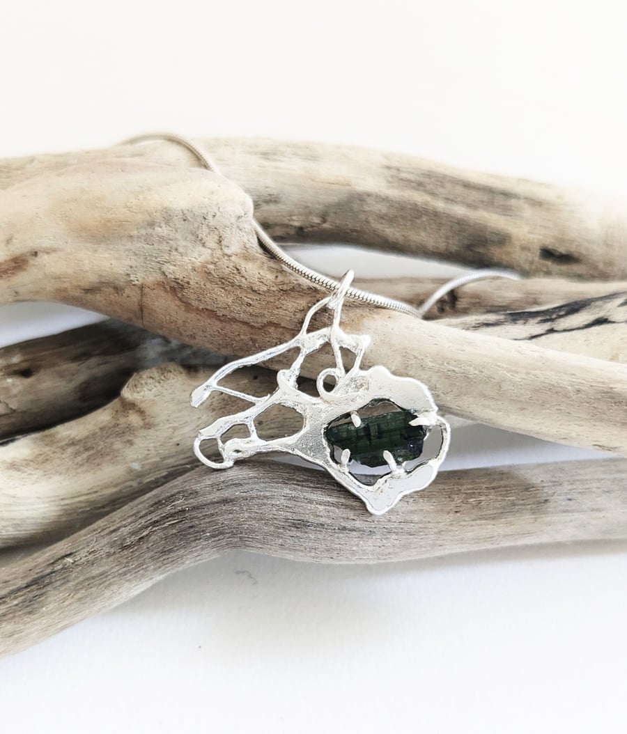 Green Tourmaline Sterling Silver Pendant on a Necklace
