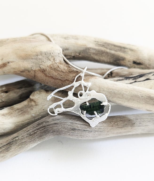 Green Tourmaline Sterling Silver Pendant on a Necklace