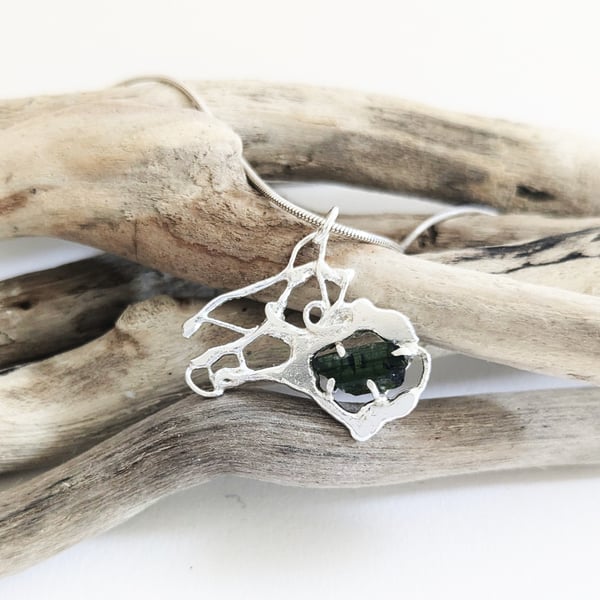 Green Tourmaline Sterling Silver Pendant on a Necklace