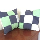 Pair of patchwork green and blue cushion covers