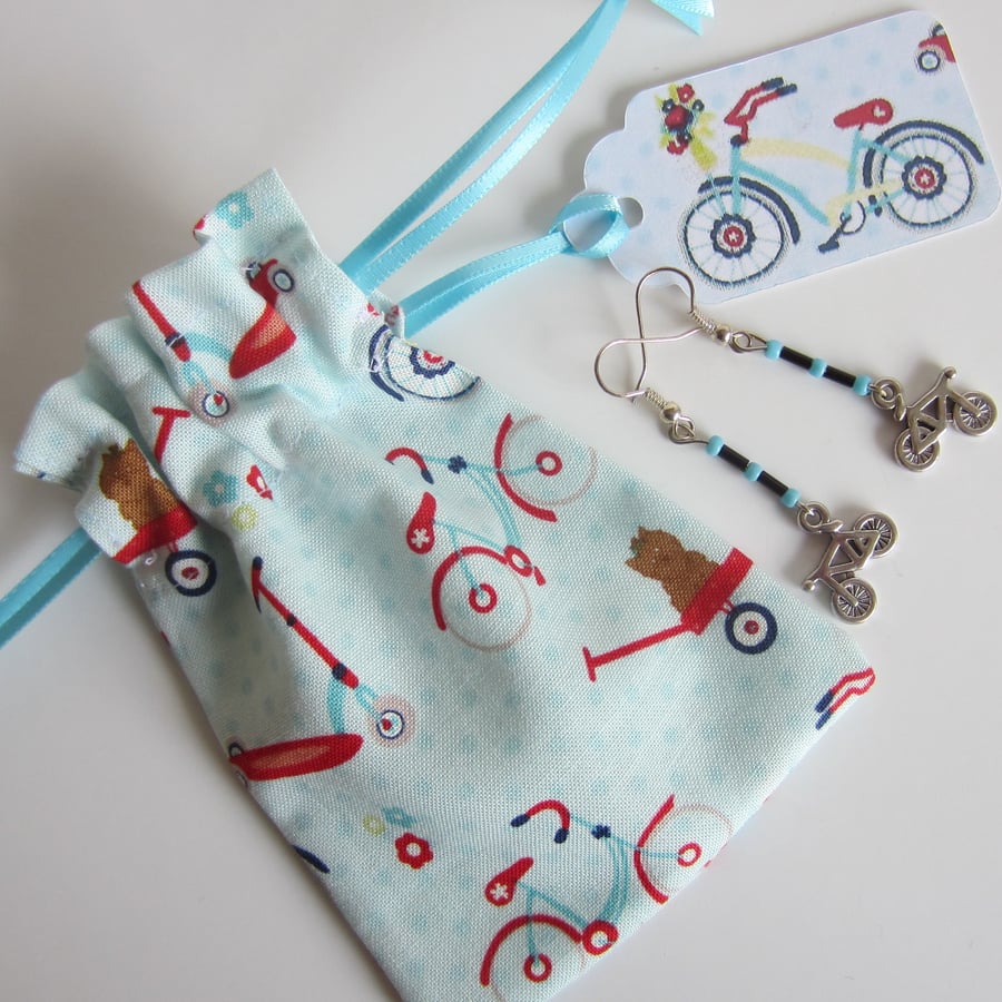 Bicycle Earrings with Bicycle Gift Bag and Gift Label. % to Ukraine