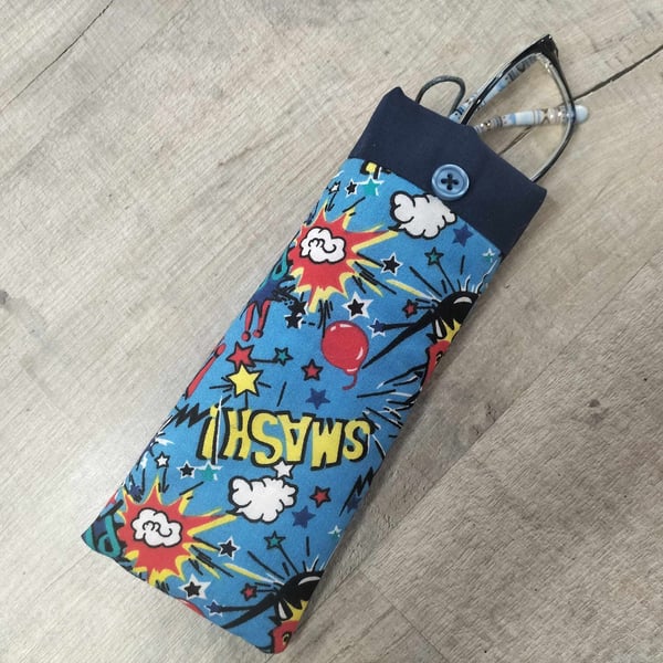 Glasses case with Super hero slogan fabric