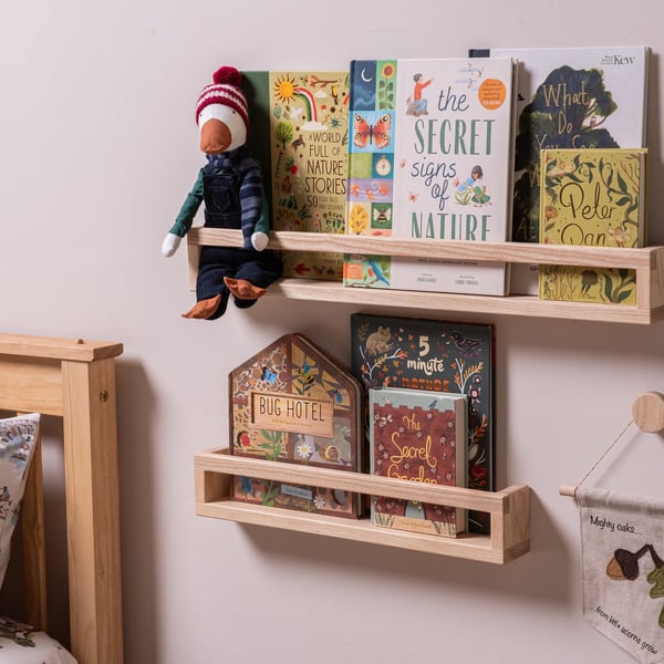 Ash kids Bookshelf with Rail, Children's Book Storage Shelf, Playroom, nursery 