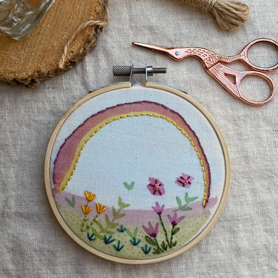 Rainbow, Floral, Landscape 4 inch embroidery wall art