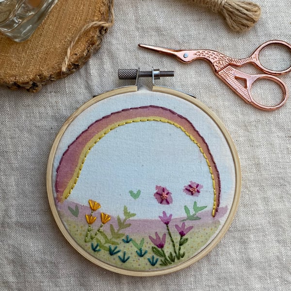 Rainbow, Floral, Landscape 4 inch embroidery wall art