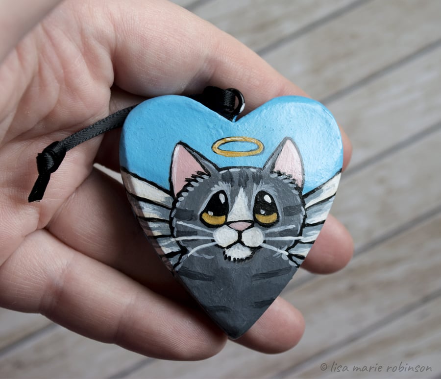 Angel Cat Heart Shaped Hanging Decoration