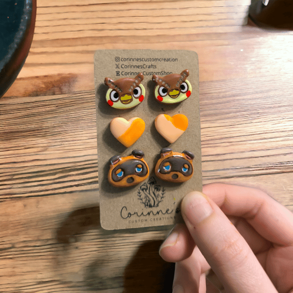 Handmade Animal Crossing Blathers and Tom Nook Earrings 