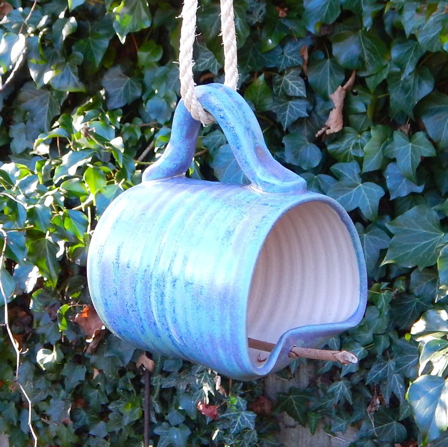 Bird feeder mug hand thrown in stoneware weatherproof frostproof handmade