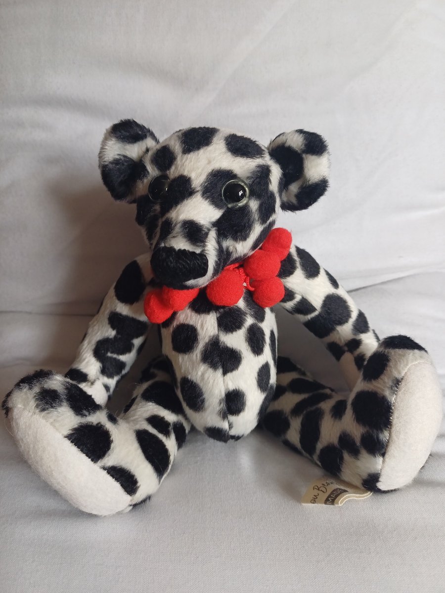 Handmade Teddy bear in a dalmatian print viscose Folksy