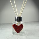 Handcrafted red heart decorated fused glass reed diffuser – A unique gift