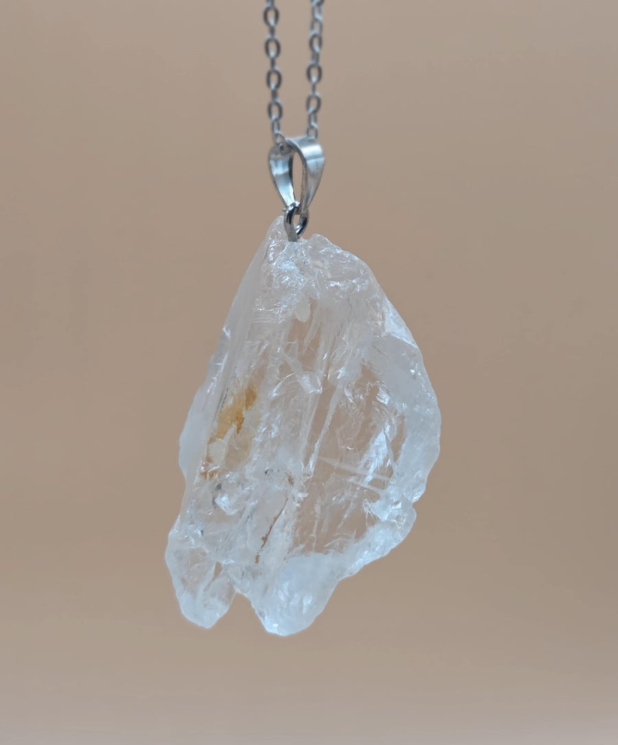 Raw Clear Quartz Chunk Necklace, Clear Quartz Crystal Pendant