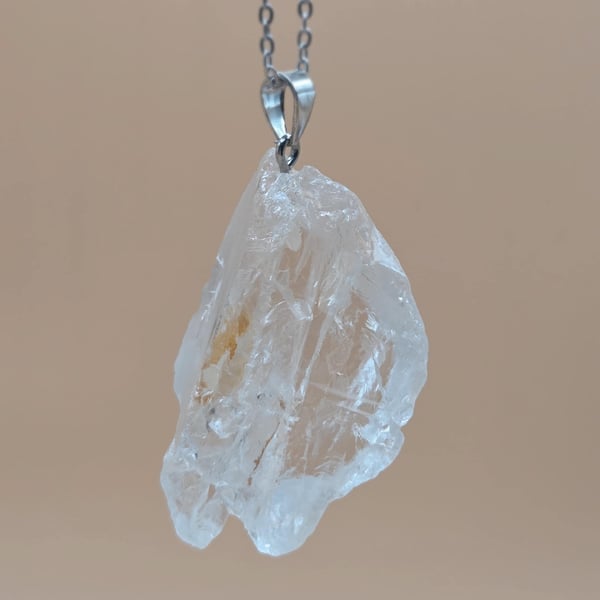 Raw Clear Quartz Chunk Necklace, Clear Quartz Crystal Pendant