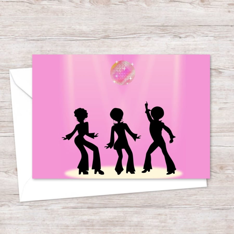 Seventies Disco Greeting Card: Platform Shoes and Glitter Ball (706)