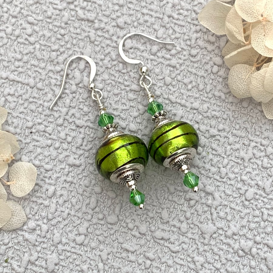 Vintage Style Green Glass Drop Earrings