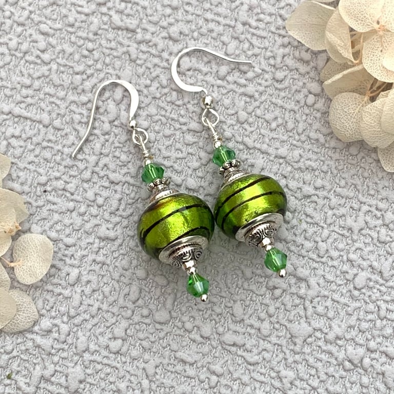 Vintage Style Green Glass Drop Earrings
