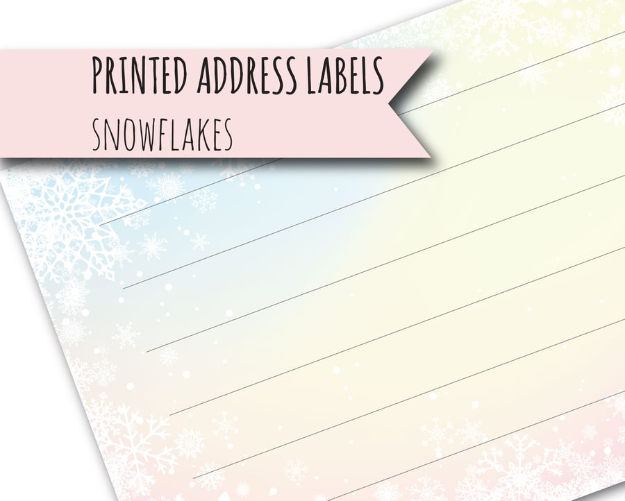 Printed self-adhesive address labels, snowflakes, letter writing