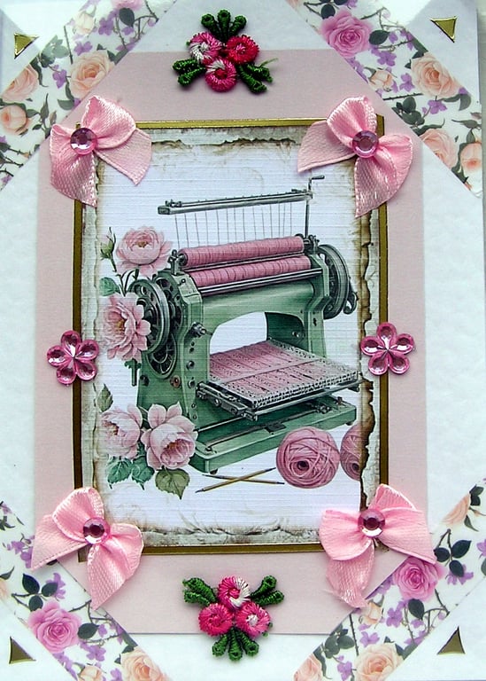 Crafting Weaving Loom - Hand Crafted Decoupage Greeting Card - Blank 3139