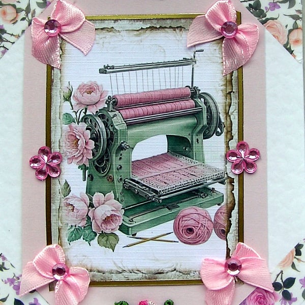 Crafting Weaving Loom - Hand Crafted Decoupage Greeting Card - Blank 3139