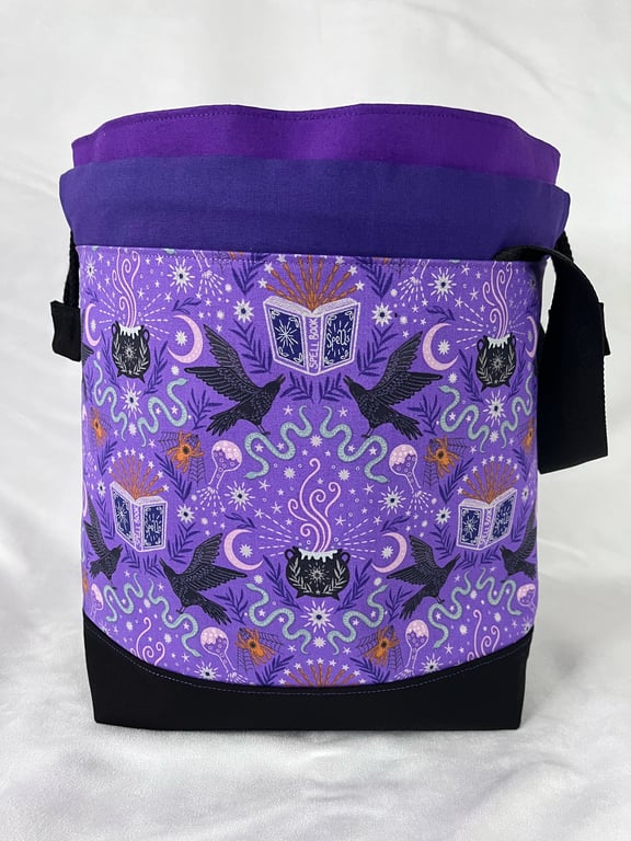 Large Cotton Canvas Drawstring Project Bag Purple Spells