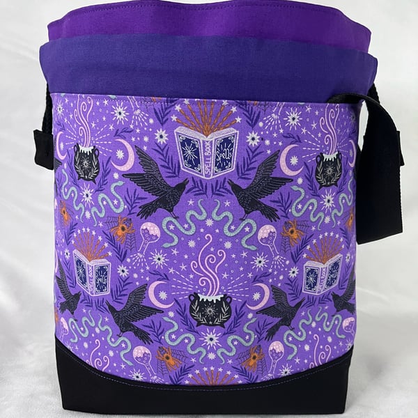 Large Cotton Canvas Drawstring Project Bag Purple Spells