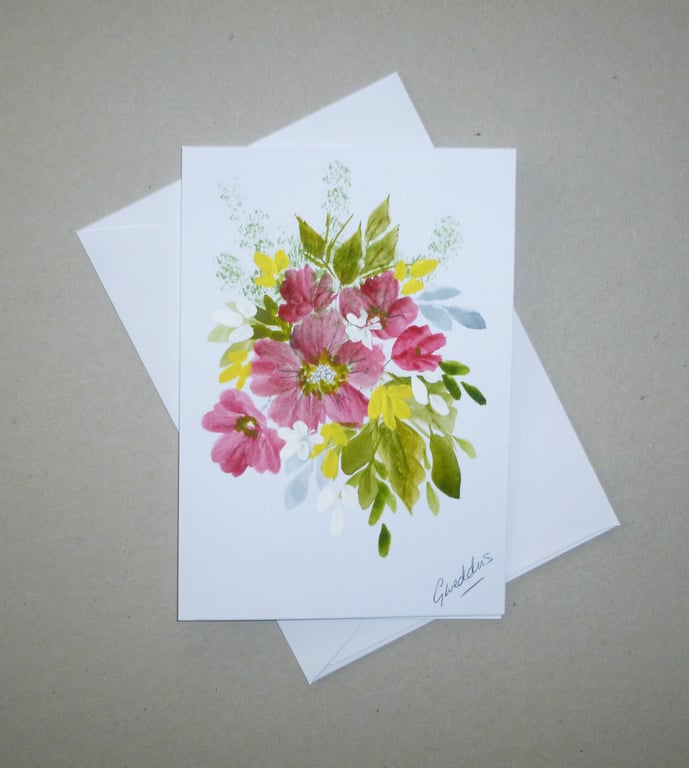original hand painted floral greetings card ( ref FA 29 C3 )