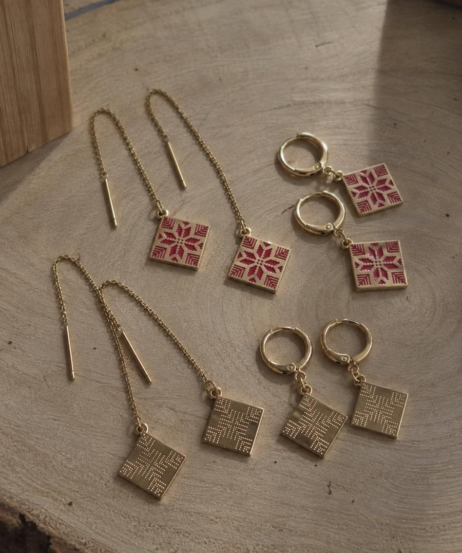 Palestinian Tatreez drop or threader chain earrings