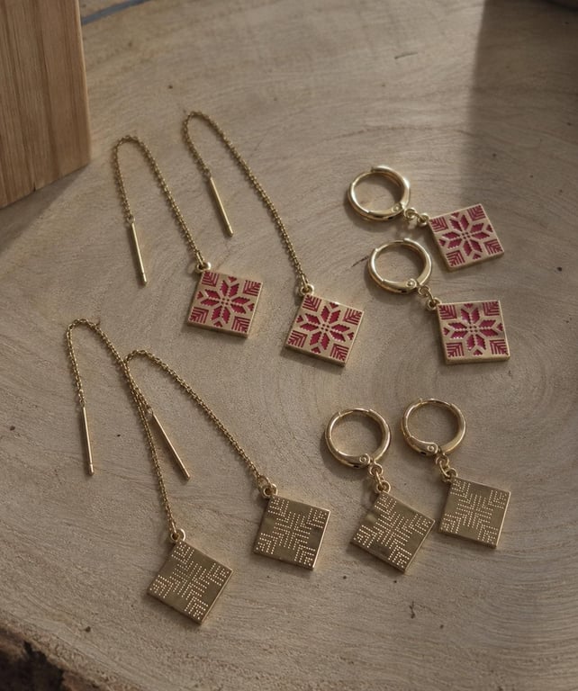 Palestinian Tatreez drop or threader chain earrings