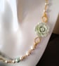 White & Mint Green Shell Pearl Flower Necklace And Matching Earring Set - Image 2