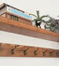 Solid Pine Coat Rack with Shelf, Carved Wood Entryway Hooks, Brass Hooks