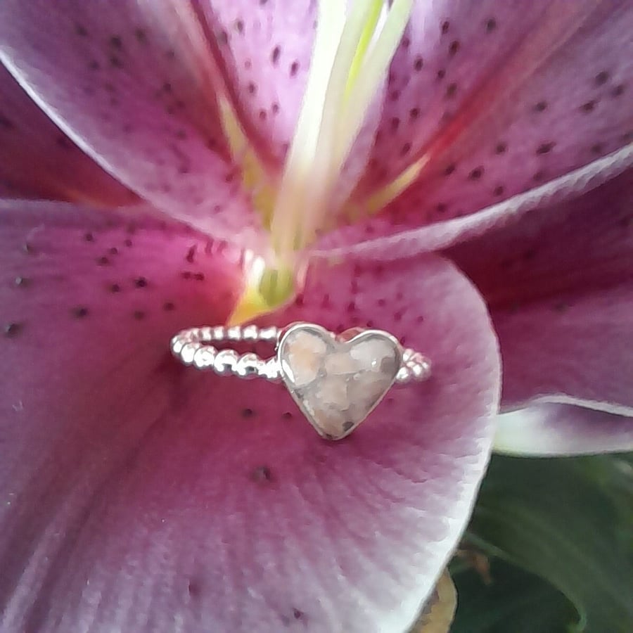Heart Shaped 925 Sterling Silver Mourning,Keepsake,Ball,Beaded Memorial ring
