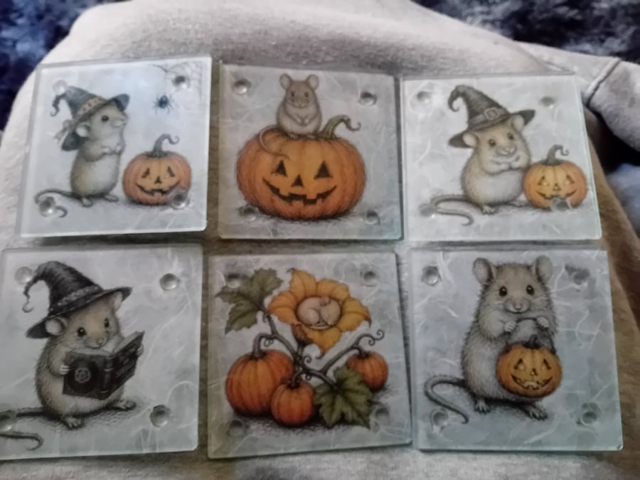 Reverse decoupage Halloween coasters