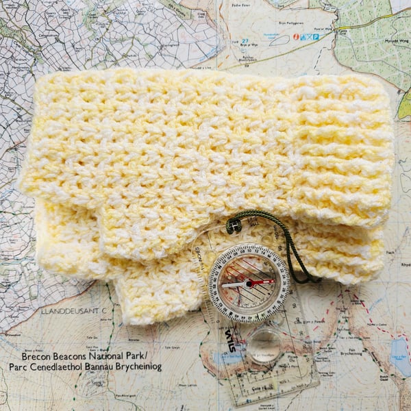 Lemon Yellow Fingerless Mitts, Crochet Wrist Warmers