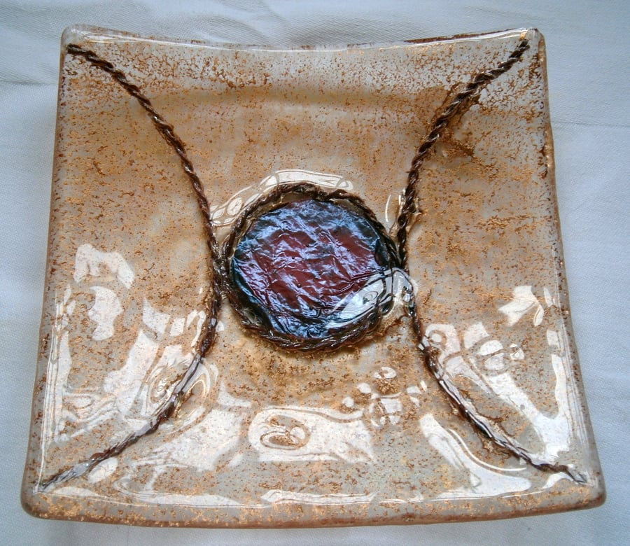 SALE - Fused glass dish with copper inclusions