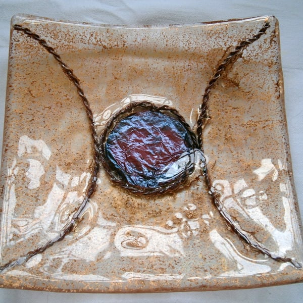 SALE - Fused glass dish with copper inclusions