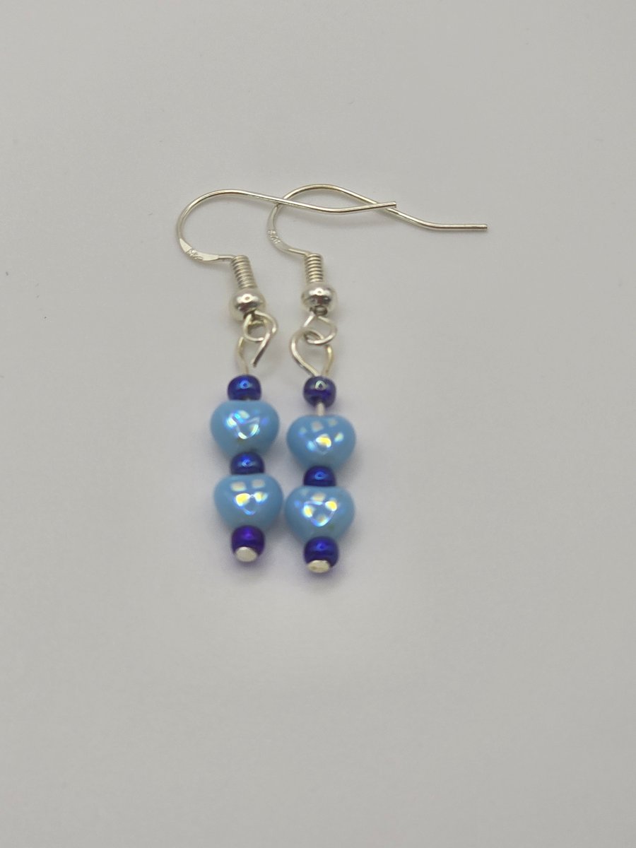 Czech glass light blue heart earrings
