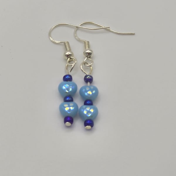 Czech glass light blue heart earrings