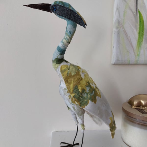 Quirky Wading Bird Fabric Soft Sculpture Decoration Ornament