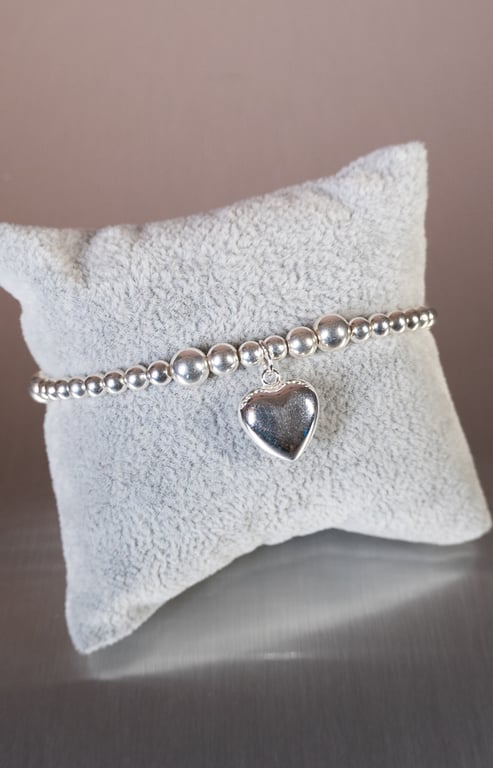 Bracelet sterling silver heart charm stunning statement piece handmade