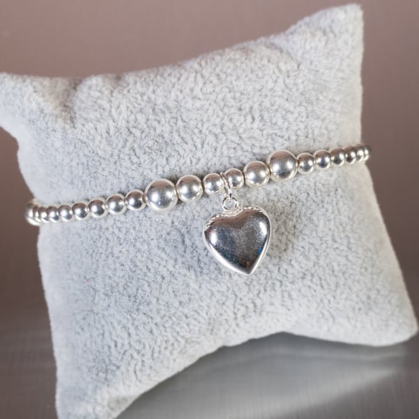 Bracelet sterling silver heart charm stunning statement piece handmade