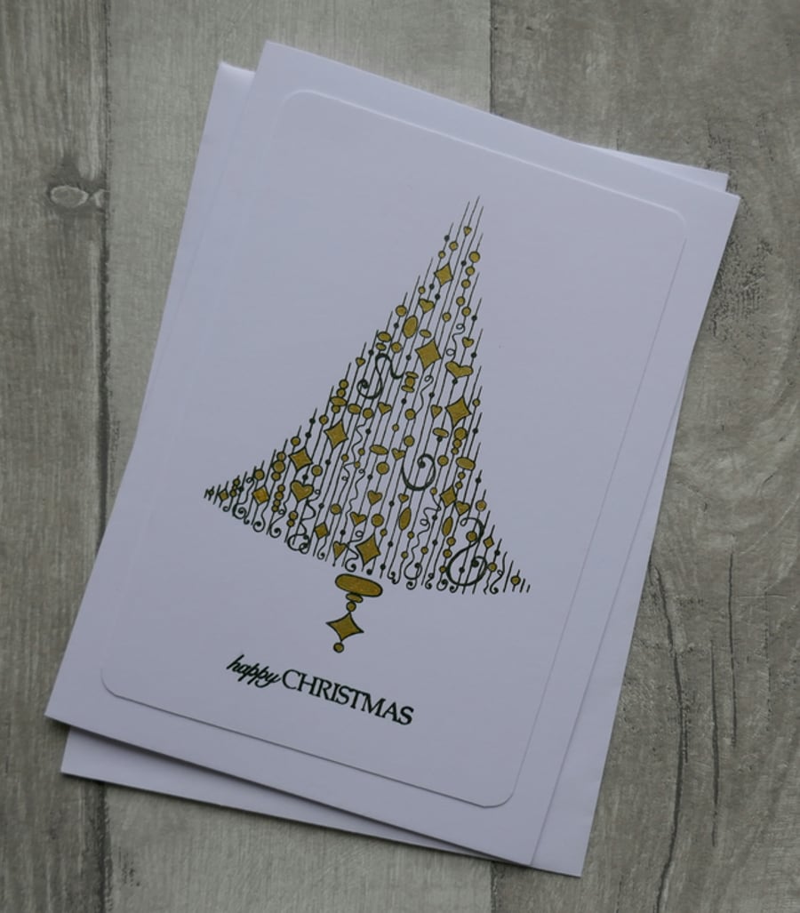 Green and Gold Delightful Dangles Christmas Tree - Christmas Card