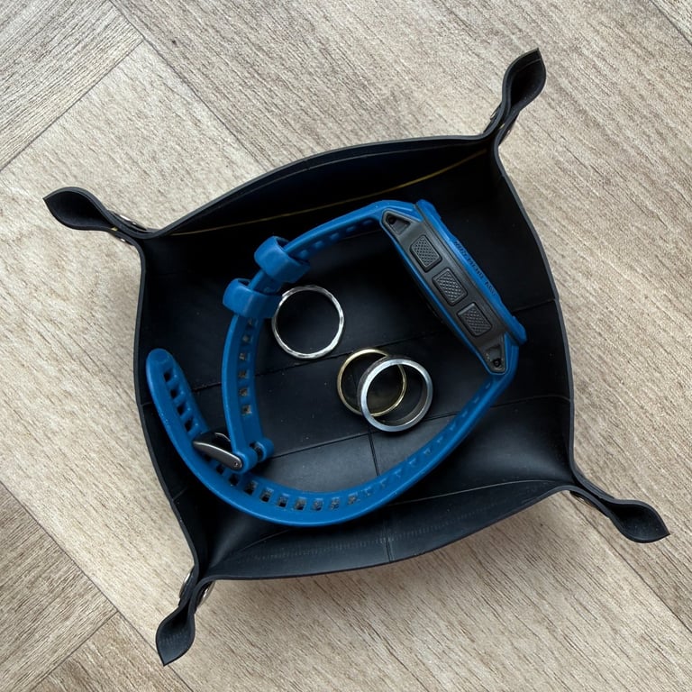 Yellow Stripe Tray - Storage or Sorting Small Items - From Bicycle Inner Tubes