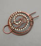 Antique copper Spiral Hair bun cage , White Beaded Bun Cage, 