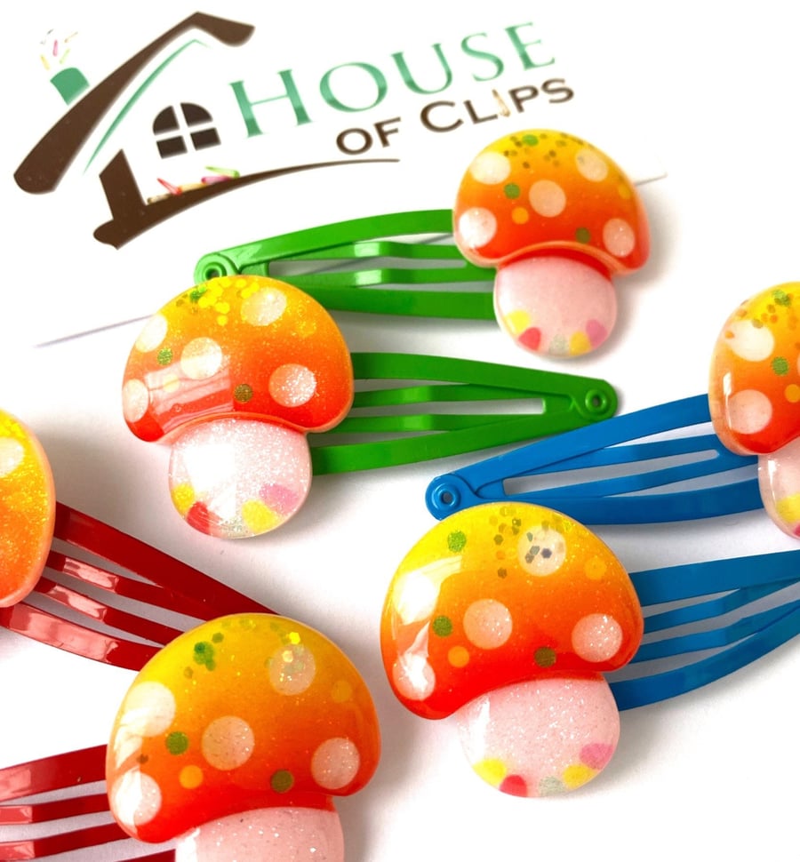Magical Mushroom Hair Clips x2 - Toadstool Hair Clips - Kids Hair Slides - Hair 