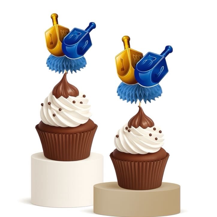 Dreidel Cluster Cupcake Toppers 15pk Chanukah Blue Gold Decor