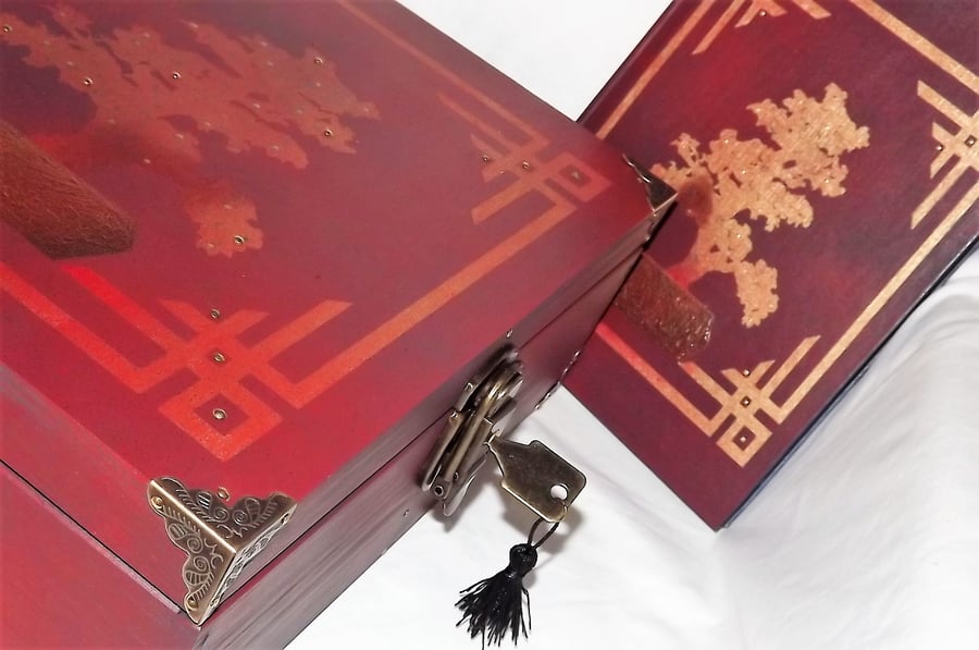 LARGE LOCKABLE Oriental BONSAI Memory or Storage Box and Notebook. Made to Order