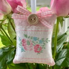 LAVENDER BAG - blush pink linen, French vintage rose and forget-me-not ribbon