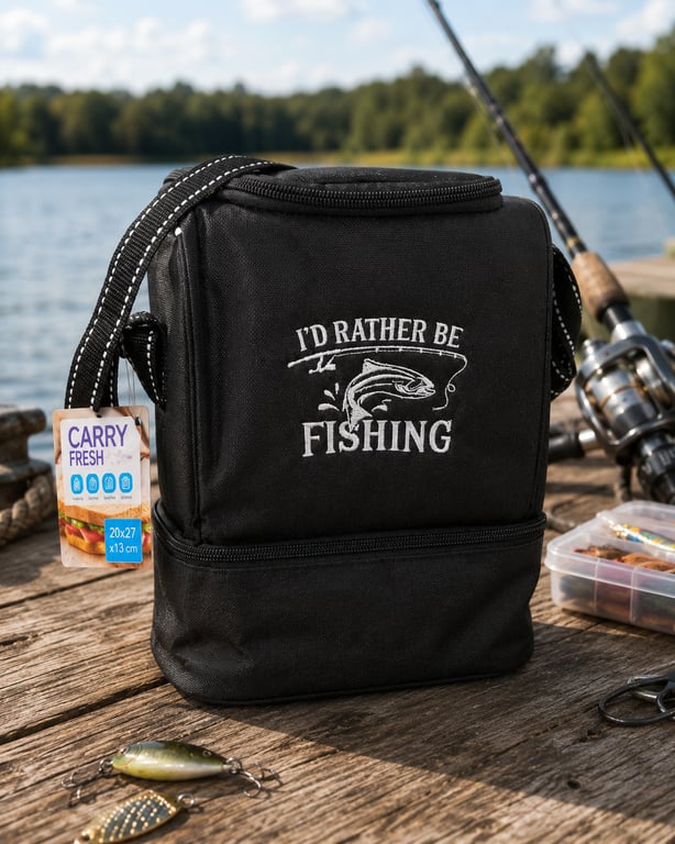 I'd Rather Be Fishing Embroidered Insulated Lunch Bag – Black