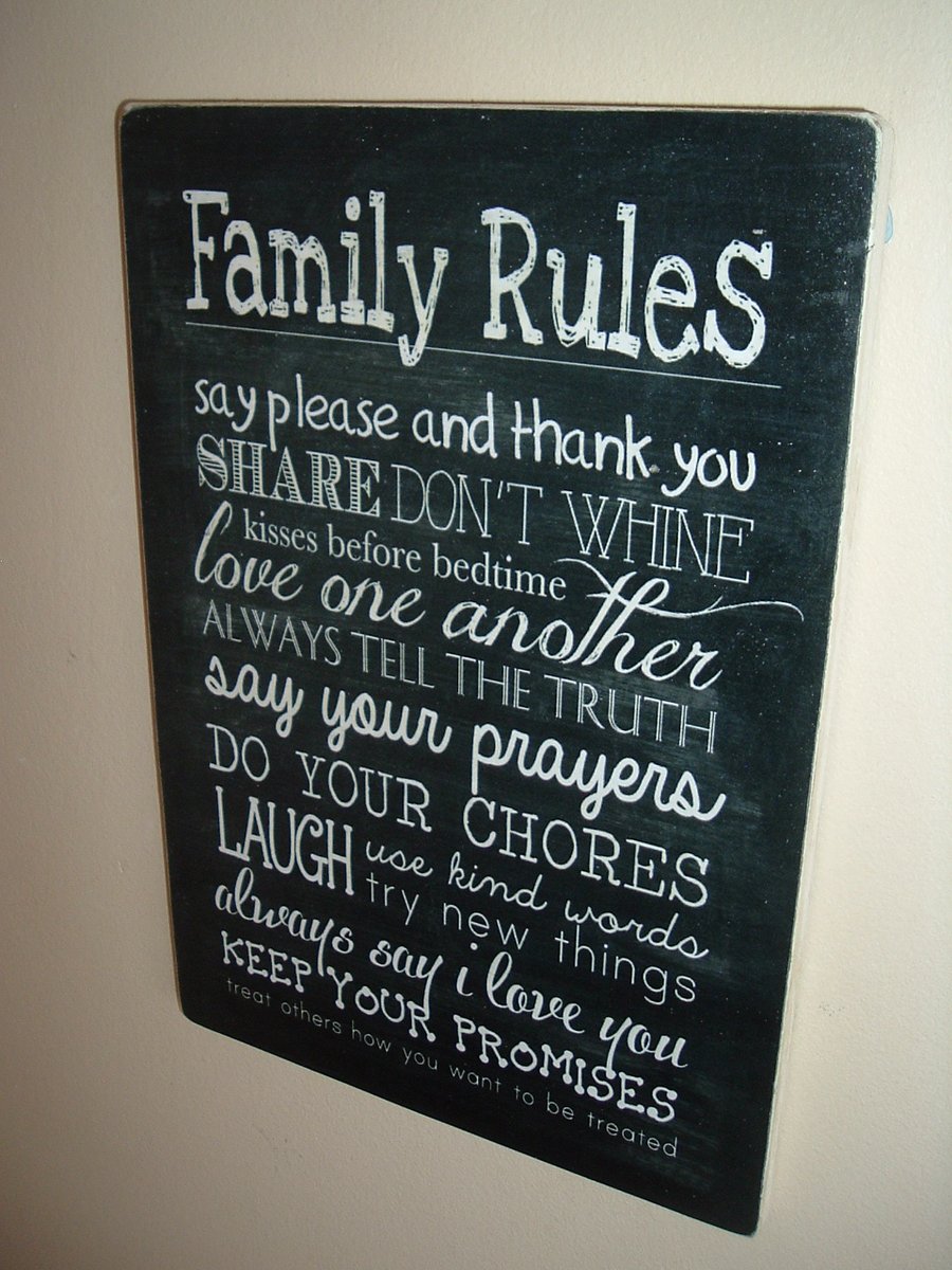 Family  rules sign shabby chic plaque  black