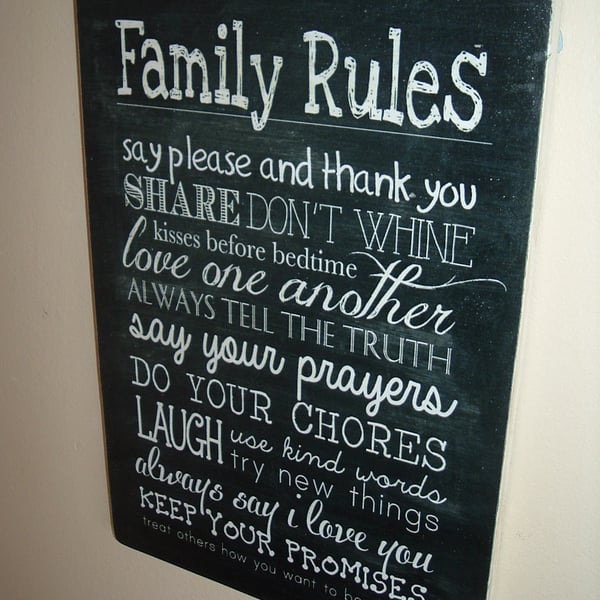 Family  rules sign shabby chic plaque  black
