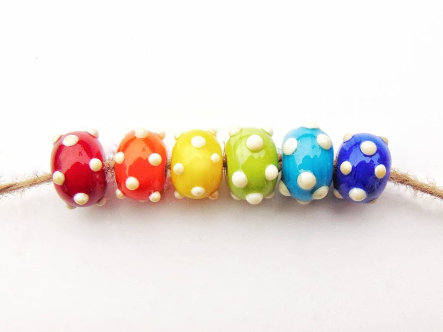 Handmade Rainbow Bumpies Glass Lampwork Dotty Beads Funky Bumpy Beads Hippie